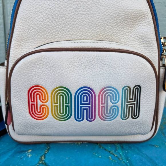 Coach Mini Court White & Rainbow Accented Backpack - Picture 2 of 11